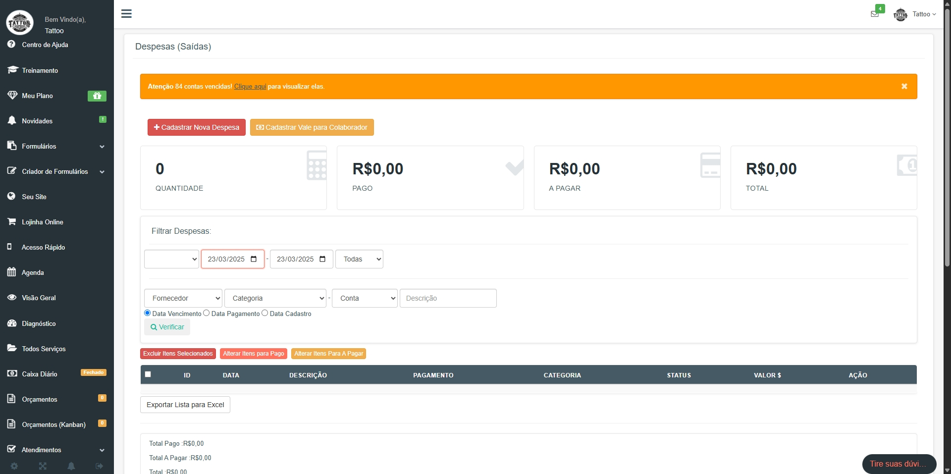 Controle de despesas e custos fixos no GestãoInk
